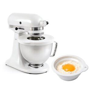 KitchenAid 4.5-5 쿼트 틸트 헤드 스탠드 믹서와 호환되는 실리콘 믹서 볼 커버, 300ML 계량 저울 접이식 볼, 초부드러운 유연한 뚜껑, 스플래시 가드 및 먼지 커버,WHITE