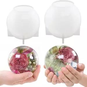보에스크 2Pcs 대형 구형 수지 몰드 4.7인치 및 4인치 크리스탈 볼 실리콘 DIY 아트 캔들 비누 제작 홈