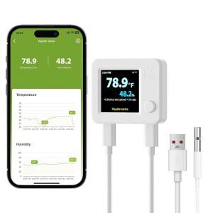 MCOREO WiFi 파충류 습도계 실내 온도계, 스마트 습도 및 온도 센서, 앱 이메일 알림이 포함된 원격 모니터, 2년 데이터 내보내기, 80DB 신호음, 온실 인큐베이터용