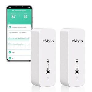 eMylo WiFi 온도계 습도계, 앱 알림 기능이 있는 무선 실내 온도 습도 센서, 무료 데이터 저장 내보내기, 가정용 온실 침실용 스마트 모니터, 알렉사(2팩)와 호환 가능
