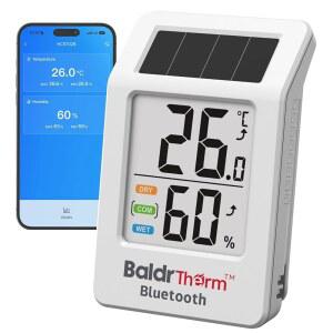 BaldrTherm 블루투스 온도계 무선, 앱 제어 기능이 있는 스마트 온도계, 200피트 커버리지, 오프라인 스토리지, 트렌드 차트, 가정용 실시간 알림, 펫 케이지, 실내/외 사용, 흰색, 1팩