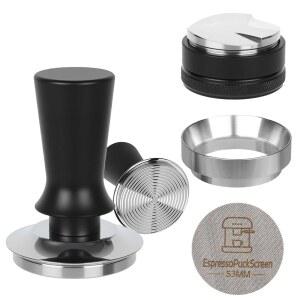 53mm 에스프레소 탬퍼 키트 - 스프링 장착 커피 탬퍼, 조절 가능한 깊이 디스트리뷰터 레벨러, 자기 투여 깔때기 알루미늄 금속, 재사용 퍽 스크린, Breville 54mm 포터필터