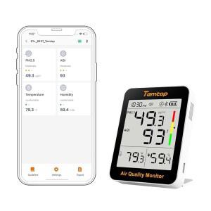 실내 온도계 및 온도 습도계 u2013 PM2.5, AQI, 가정, 사무실, 보육원, 학교, 앱 연결, 60일 배터리 수명을 위한 습도 감지기를 갖춘 템탑 스마트 공기질 모니터