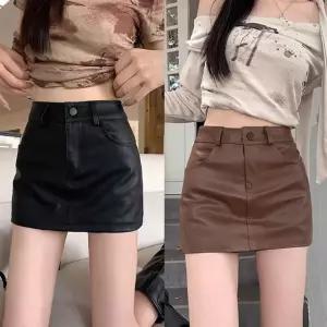 속바지있는 레더 미니스커트 여성 H라인 가죽치마
