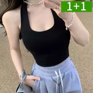 1+1 여성민소매티 캡내장 홀터넥 나시 브라탑 이너 나시티