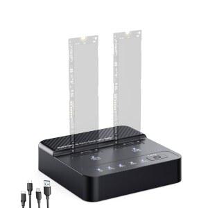 듀얼 베이 NVMe SSD 클론 및 복제기 - 20Gbps USB 3.2세대 2x2 M.2 인클로저 독, 도구 없는 오프라인 리더/어댑터 PCIe SSD(M-Key / B+M Key)용 2230 2242 2260 2280 22110 지원