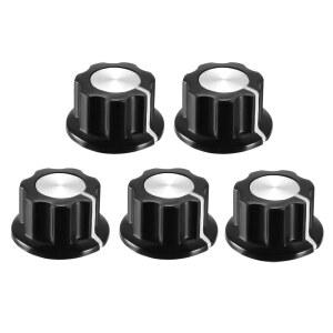 uxcell 5Pcs 스피커 제어 노브 파워 앰프 블랙 19mm 다이아 로터리 6.4mm 다이아. 샤프트 포텐티오미터, 나사 장착