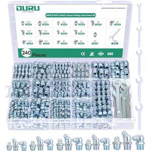 OURU 그리스 피팅 모음, 240PCS SAE 및 미터법 저크 NPT 1/4