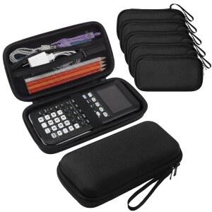 Ti-84 /83 Plus /Ti-84 CE 그래핑 계산기와 호환되는 Xuhal 6 팩 휴대용 케이스, 손목 스트랩이 있는 EVA 하드 수납 케이스 더블 지퍼 계산기 여행용 포켓