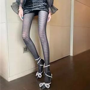 체크패턴 시스루 팬티스타킹 라인 포인트 여성용 데일리 얇은 살비침-WFMX8JZ