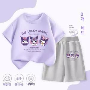 쿠로미 상하 세트 아동용 여아 등교룩 어린이집 운동복 여름 주니어 키즈 반팔 반바지 캐릭터