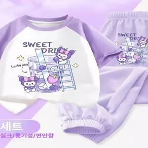 쿠로미 상하 세트 여아용 등교룩 어린이집 운동복 여름 주니어 키즈 반팔 반바지 시원한 캐릭