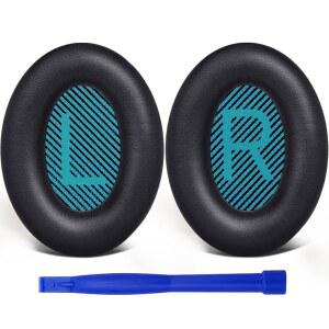 보스 헤드폰용 솔로WIT 단백질 가죽 이어패드 쿠션 콰이어트컴포트 15 QC15 QC25 QC2 QC35 / AE2 AE2I AE2W 사운드트루 & 사운드링크 어라운드 이어 시리즈 - 블랙앤블루
