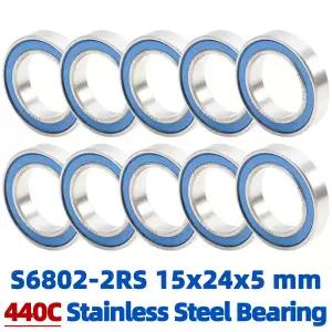 S6802RS 볼 베어링 ABEC-3 440C 스테인리스 스틸 S 6802RS 볼 베어링 6802 스테인리스 스틸 15x24x5mm 10