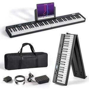 아이조이 88키 휴대용 피아노 키보드, USB-MIDI 연결이 가능한 접이식 피아노, 초급 학습 및 여행을 위한 긴 배터리 수명