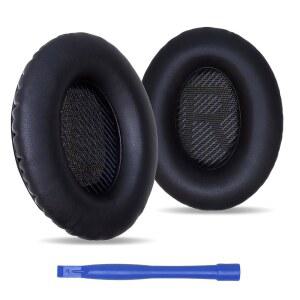 BOSE QC35 / II 헤드폰용 교체 이어 패드 소프트 프로틴 스킨 쿠션용 고밀도 폼 크로우바(블랙)가 있는 두꺼운 쿠션(블랙)