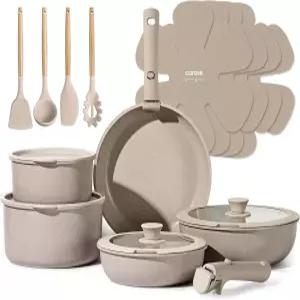 CAROTE 19pcs 냄비 및 팬 세트 논스틱 조리기구 분리 가능한 손잡이 인덕션 주방 조리용 RV 오븐 안전 토프