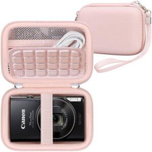 캐논 파워샷 ELPH 360 HS A / 300 190 180 160 카메라 소니 사이버샷 DSC-W830 W55 브이로그 하드 트래블백 배터리용 메시 포켓 SD 카드 및 USB 케이블 핑크