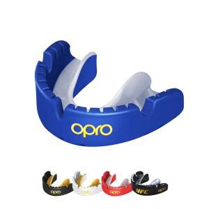 10세 이상의 브레이스 프리미엄 핏(다크 블루/펄)을 위한 OPRO 골드 레벨 몰드형 마우스 가드, 임팩트 스포츠, MMA 및 복싱 스포츠용 이지 셀프 핏 가드 - 케이스 포함