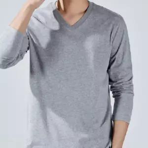남자 브이넥 긴팔 티셔츠 남성 무지 기본 면