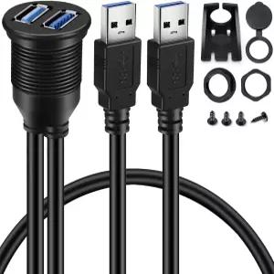 BATIGE 2포트 듀얼 USB 30 남성용에서 여성용 AUX 플러시 마운트 자동차 연장 케이블 6피트 트럭 보트