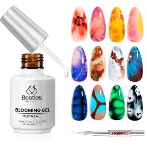 딱정벌레 블루밍 젤 네일 폴리쉬 헤마 프리 블로섬 개 20ml 브러시 포함 확산 효과 대리석 천연 스톤