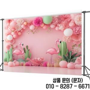 핑크색 플라밍고와 선인장이 그려진 폴리에스터 소재 배경 천으로 거실 사무실 및 생일 파티에 적합합니다.