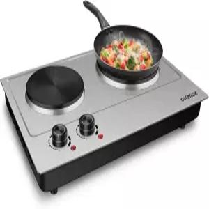 쿠시맥스 1800W 더블 핫 플레이트 스테인리스 스틸 실버 조리대 버너 휴대용 전기 주철 쿡탑 청소하기 쉽고