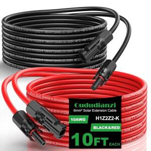 우두디안지 태양광 연장 케이블 10피트 와이어 10AWG 10게이지 통조림 구리 PV 와이어 패널 및 캠핑용 가정용 RV용 커넥터