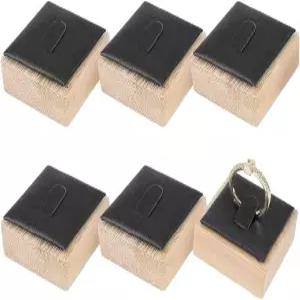 CALFOVERA 6PCS 벨벳 주얼리 반지 홀더 정리함 대나무 PU 가죽 진열대 부티크 스토어 무역 박람회 카운터탑
