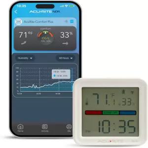 AcuRite 17017 스마트 WiFi 실내 온도계 및 습도계 앱 디지털 디스플레이 컴포트 미터 원격 알림 기능이