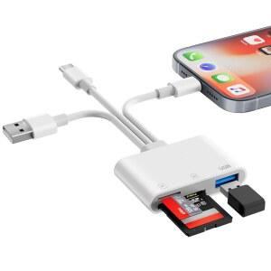 아이폰호환 아이패드호환 MAC용 덴레인 SD 카드 리더 USB C & 라이트닝 및 USBA 3인치 1MIRCOSD / 어댑터 디지털 카메라 USBC USB용 메모리 애플호환 ALL DEVICE TYPE PHONE LAPTOP COMPUTER용 리더