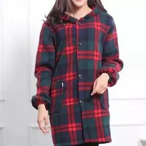 [하프클럽/]체크 후드 코트 여성 겨울 플리스 가을 롱코트