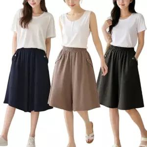 여성 와이드 큐롯팬츠 6부 밴딩 치마바지 여름 데일리팬츠