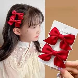유모차 바퀴 교체 2피스빨간 활헤어 클립 수제 리본 Bowknots 머리핀 바레트 새해 크리스마스 헤어 액세서