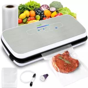NutriChef 식품 진공 밀봉기 - 건조 및 습윤 위한 자동 공기 밀봉 시스템 LED 터치 컨트롤 백 호스 와인