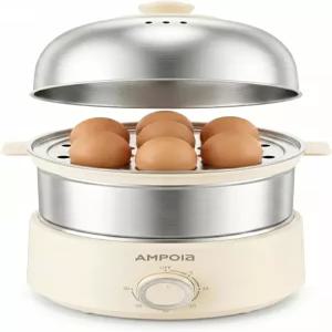 AMPOIA 14개 계란 전기 계란솥 30분 타이머 및 자동 차단 기능이 있는 350W 급속 보일러 스테인리스 스틸