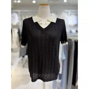 재고소진 숲(SOUP) 레이어드 반팔 케이블 니트(2colors) /OC5SKT8 블랙, FREE(One size)
