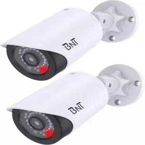 BNT 더미 가짜 카메라 감시 CCTV 돔 LED 조명 하나 경보 스티커 라벨 TC-W2 실내/외에 적합한 2팩 흰색