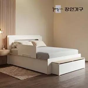 [장인가구][착불] 엘리베어 리프트업 LED헤드 빅수납 침대 프레임 Q (높이 400)+수납계단+안전가드