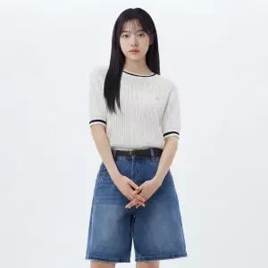 LAP  라인배색 장식 반팔니트 AS2KH466_DG