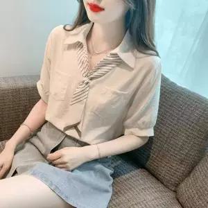 여성 반팔 시폰 블라우스 여름 셔츠