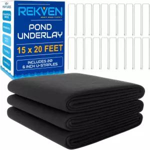 REKVEN 연못 라이너 언더레이팅 - 15 x 20피트 20개의 U-핀 정원 스테이플이 있는 비직조 지오텍스타일