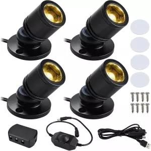 야에CCC 디머블 미니 LED 스포트라이트 4팩 웜 화이트 3000K 식물용 USB 전원 악센트 조명 주얼리 쇼케이스