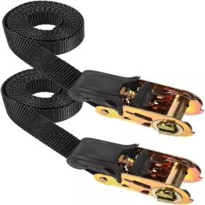 홀리디요요 2pcs 래칫 타이다운 스트랩 2.5cm X 2m 헤비 듀티 화물 트럭 침대 및 트레일러 고정용 텐셔너