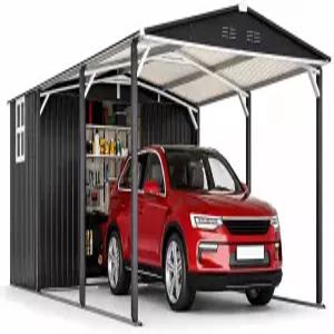Sleepnexis 12x23 FT 메탈 카포트 저장 창고 포함 슬라이딩 도어 방수 경사 지붕 자동차 트럭 보트