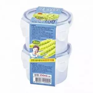 밀폐용기 250ml 2p세트 투명 원형 3호 냉장고정리용기 유리반찬통