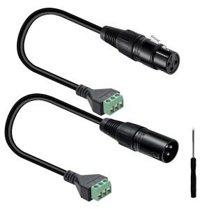 MISYNLON 2팩 3핀 XLR 남성용 나사 단자 블록 어댑터 케이블 여성용 3핀/웨이 볼트 솔더리스 커넥터 케이블 - 사운드 무대 조명 마이크 스피커 30CM