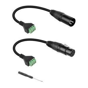 GELRHONR 2팩 XLR-3핀 단자 무납 스크류 컨버터 어댑터 케이블 30CM 스튜디오 마이크 스피커 라이브 녹음 및 성능 DMX 스테이지 조명 제어(남성+여성)용