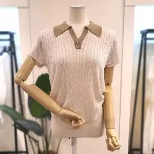 [대구백화점] [미스칸트]배색 카라 반팔 니트 오트밀(KESWQ607OT)